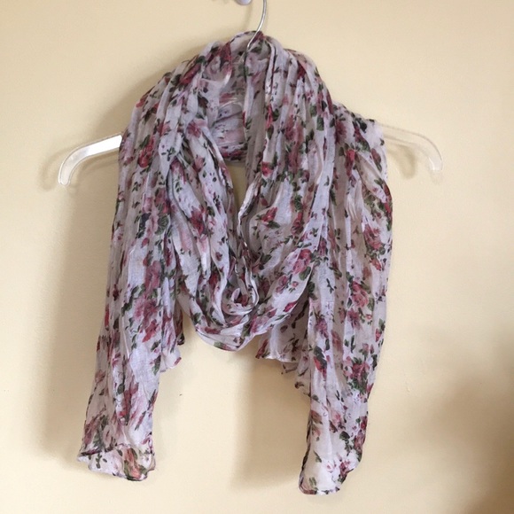 Accessories - Floral Scarf - White w/ Pink Flowers